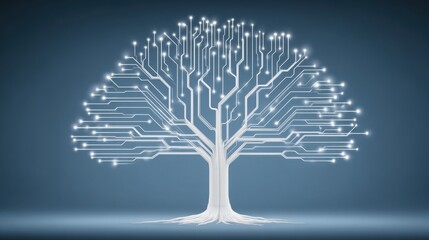 Intriguing circuit board tree image illustrating the fusion of nature and technology in ai-driven decision-making processes