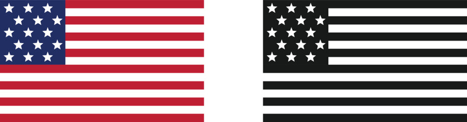 American Flag Variations Color and Silhouette. American Flag Vector.
