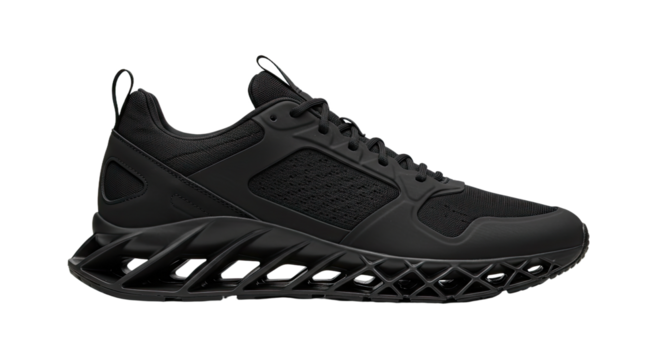 Stylish Black Athletic Shoe Isolated on a Transparent Background.