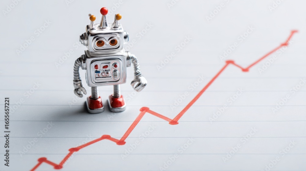 Poster robot on graph generating business forecasts with artificial intelligence and innovative data analys