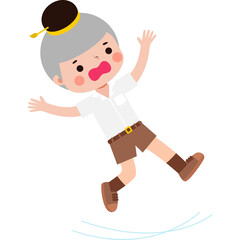 Cartoon Thai student Slipping and Falling Down Illustration flat style