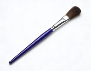 Professional artist's tool a fine detail paintbrush with a dark blue handle and soft natural hair bristles, isolated on a clean white background.