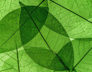 Intricate seamless pattern of overlapping leaves with circuit board veins, detailed eco-tech abstract texture