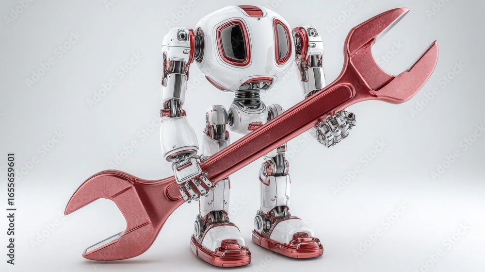 Poster robot holding a wrench and spanner symbolizing business pulse automation and sensing vital insights 