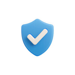 3D Blue Shield with Check Mark Icon &ndash; Isolated Transparent Background