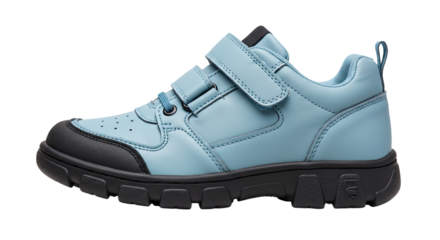 Stylish Blue and Black Childrens Shoe with Velcro Straps.