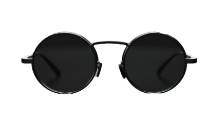 Stylish round sunglasses with black lenses against transparent background studio shot
