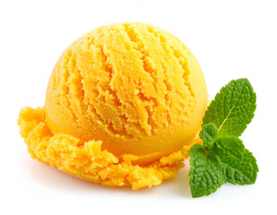 Delicious Mango Sorbet with Mint Garnish on White Background