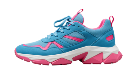 Stylish Blue and Pink Athletic Shoe Isolated on White Background.