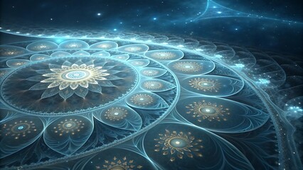 Fractal burst background design with a futuristic blue sphere and purple energy light motion, a digital abstract space pattern illustration