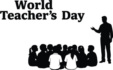 World Teacher’s Day celebration illustration with teacher and students silhouette