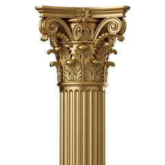 Obraz premium Golden corinthian capital isolated on transparent background, a classic architectural element with intricate floral and scrollwork design