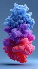 Abstract colorful ink clouds on blue
