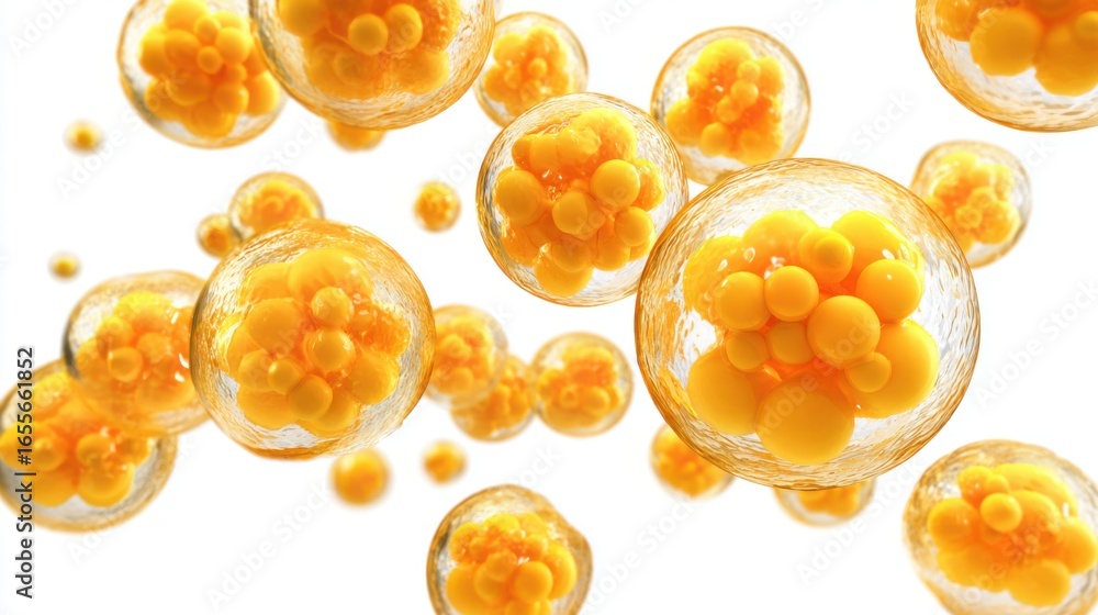 Aufkleber bright yellow cellular structures are suspended in a white background, highlighting intricate detail