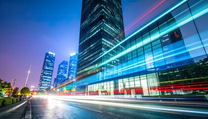 Obraz premium Night Cityscape Dynamic Lights and Modern Architecture