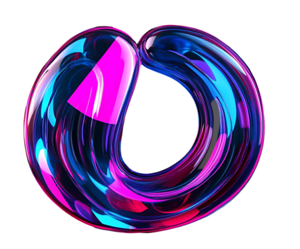 Abstract glass ring white neon gradient light on transparent background.