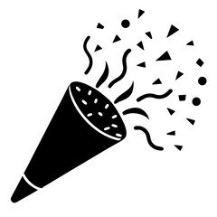 Party popper with confetti burst silhouette vector illustration 