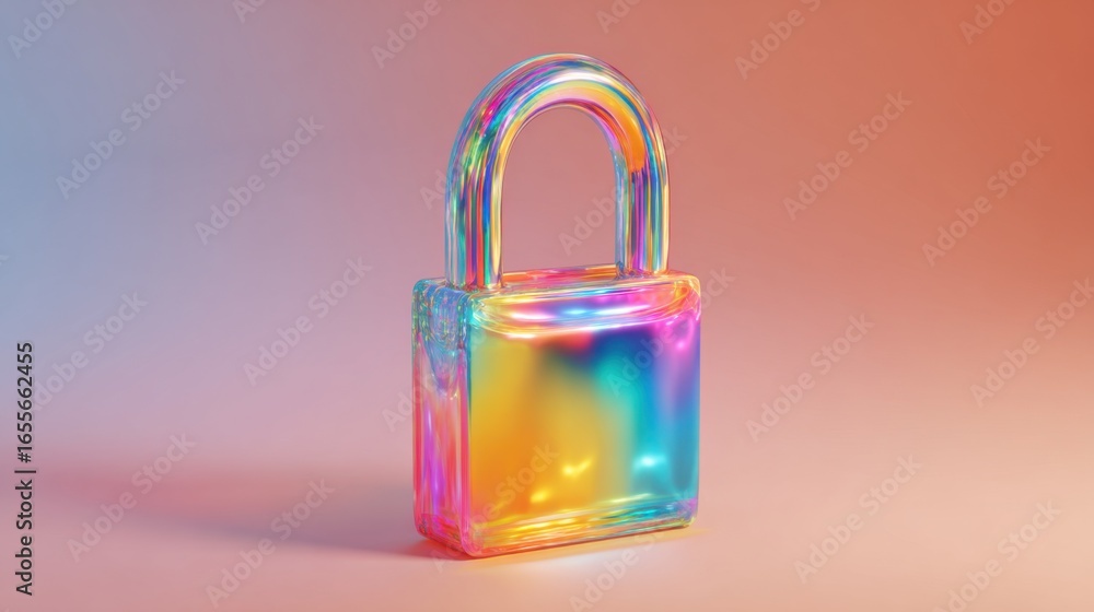 Aufkleber a luminous, transparent padlock sits against a softly blended gradient backdrop. the vibrant hues re