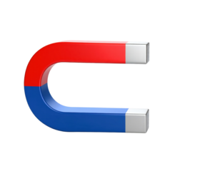 A red and blue horseshoe magnet showcasing its distinctive curved shape and metallic ends.