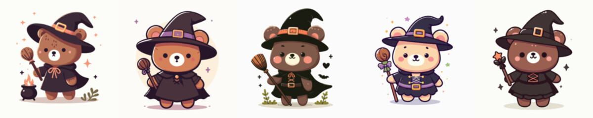 vector bear in witch costume