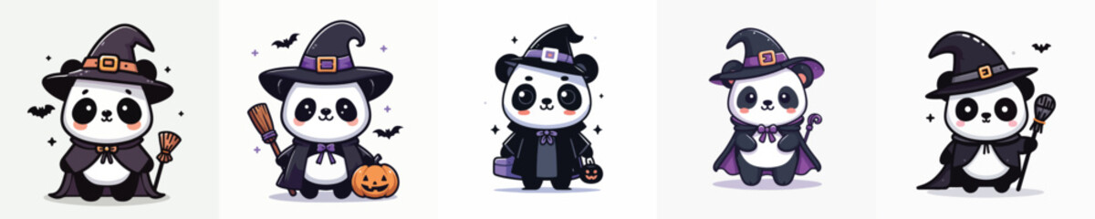 panda vector in witch costume