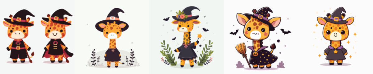 giraffe vector in witch costume
