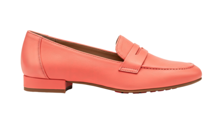 Stylish Coral Leather Loafer Shoe Isolated on White Background.