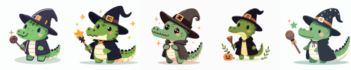 crocodile vector in witch costume