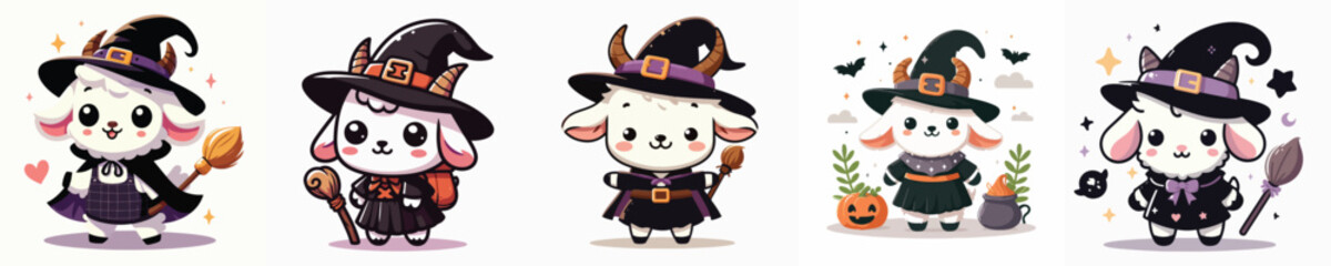 vector goat in witch costume
