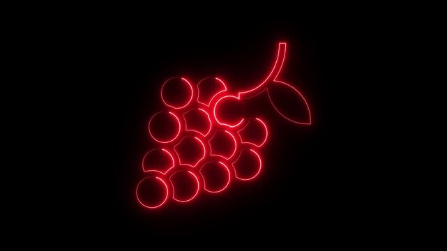 glowing neon grapes icon isolated on black background. 4k video