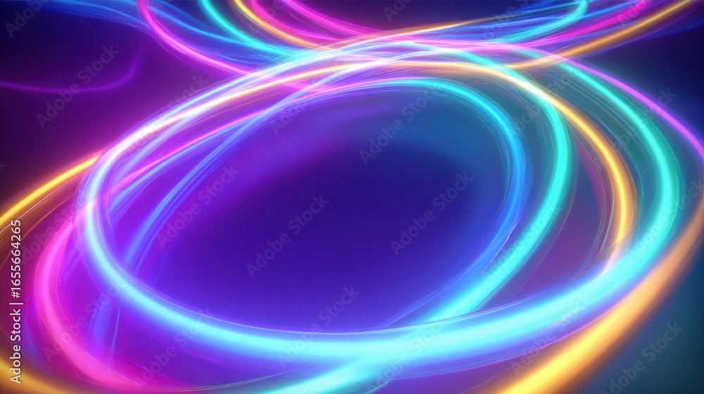 Poster bright and swirling light trails illuminate the dark background with vivid colors. the abstract desi