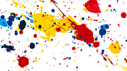 Artistic expression with bright paint splatters on transparent backdrop suitable for dynamic illustrations, branding, and creative media