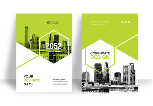 Business Report Cover Template &ndash;  Green and Black Geometric Layout (A4)	
