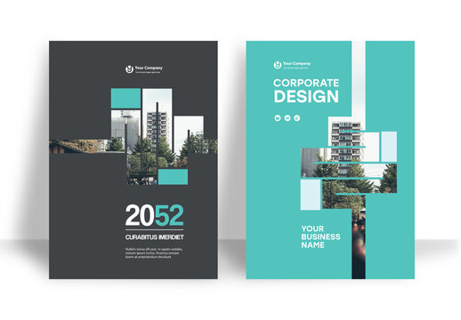 Business Report Cover Template &ndash;  Green and Black Geometric Layout (A4)	
