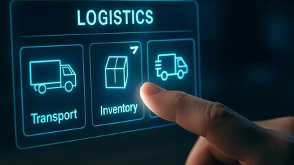 Global inventory system logistics transport delivery with finger touch screen technology digital interface warehouse management - Powered by Adobe
