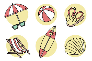 Summer beach vacation icons
