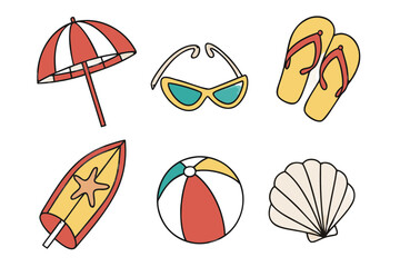 Summer beach vacation icons