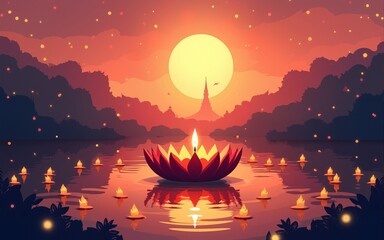 Abstract illustration of Loy Krathong festival of Thailand. vector illustration. High quality