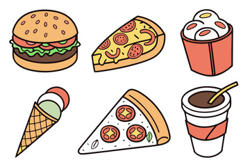 Various fast food and dessert elements in a collection