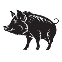 black pig Silhouette Vector, High Quality Illustration on White Background