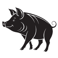 black pig Silhouette Vector, High Quality Illustration on White Background