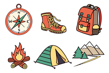 Fototapeta premium Handdrawn collection of outdoor adventure icons