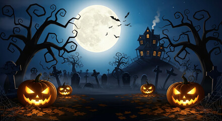 Fototapeta premium A festive Halloween scene, Halloween background with pumpkin