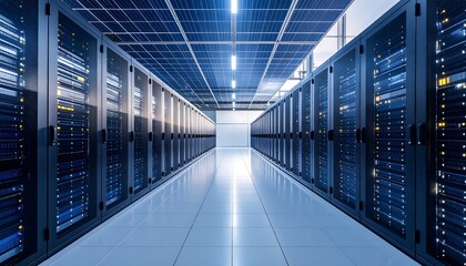Server Room with Data Center, and Solar Panels.