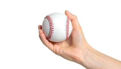 Hand Holding a Baseball Isolated on White Background CloseUp View.