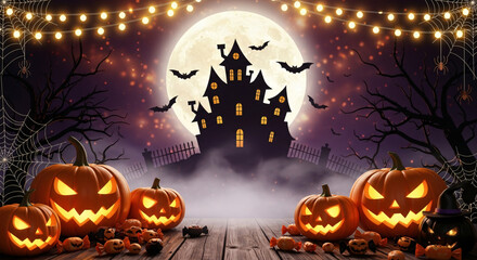 Fototapeta premium A festive Halloween scene, Halloween background with pumpkin