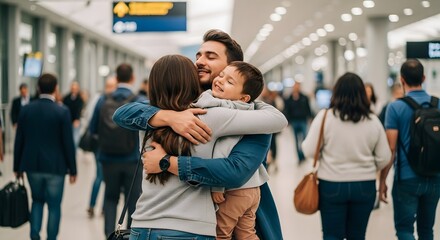 Family Reunion at Airport Terminal Hugging.