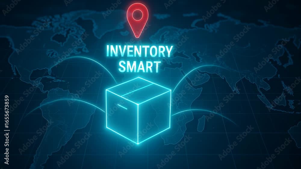 Aufkleber smart global inventory system concept with glowing box and location pin global map using advanced te