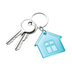 House shaped keychain with two keys isolated on transparent background