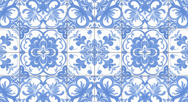 Elegant blue and white azulejo tile pattern for seamless design projects